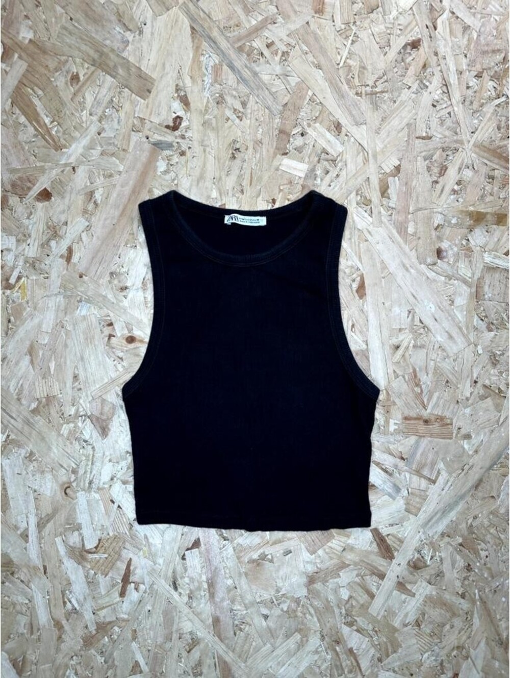 Zara Womens Ribbed Crop Tank Top Size M Black High Neck Sleeveless Knit